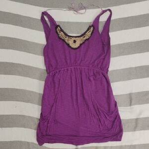 Chic Purple Camisole with Embellished Neckline